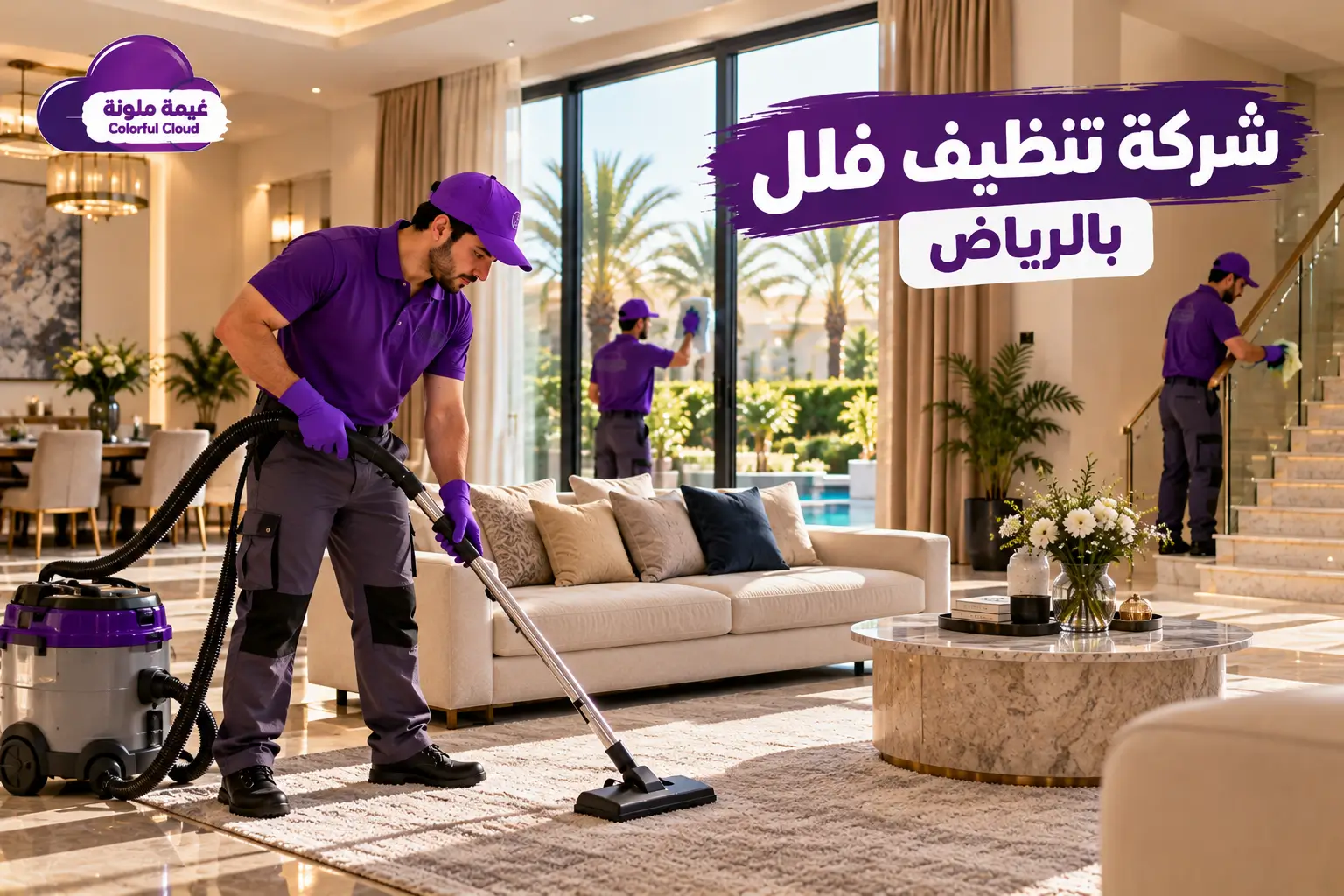 تنظيف مجالس الفلل والسجاد والنوافذ بالرياض بواسطة فريق تنظيف